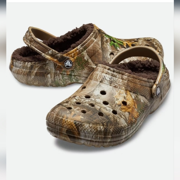 'CROCS' LINED 'REALTREE EDGE' CAMOFLAGE CLASSIC CLOG SLIDES PIVOT-HEEL STRAP